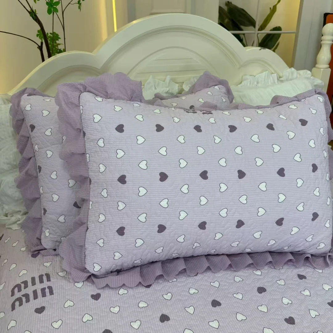 春夏新品【紫爱心】四季款有氧提花泡泡棉枕套枕头套-Q