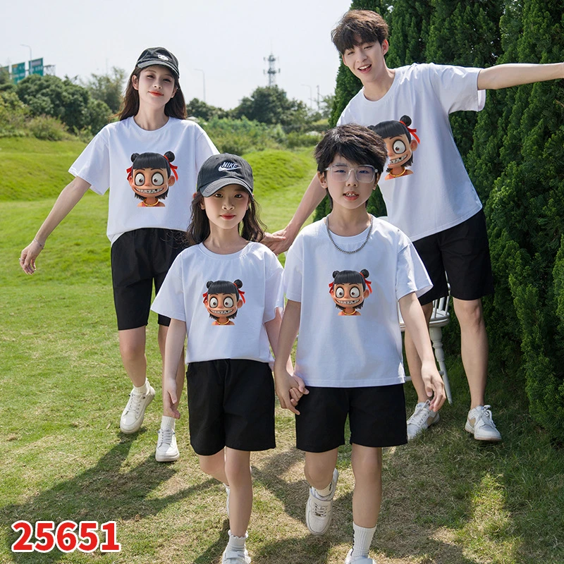 哪吒T恤亲子装情侣装2025新款夏季一家四口T恤纯棉短袖家庭全家装