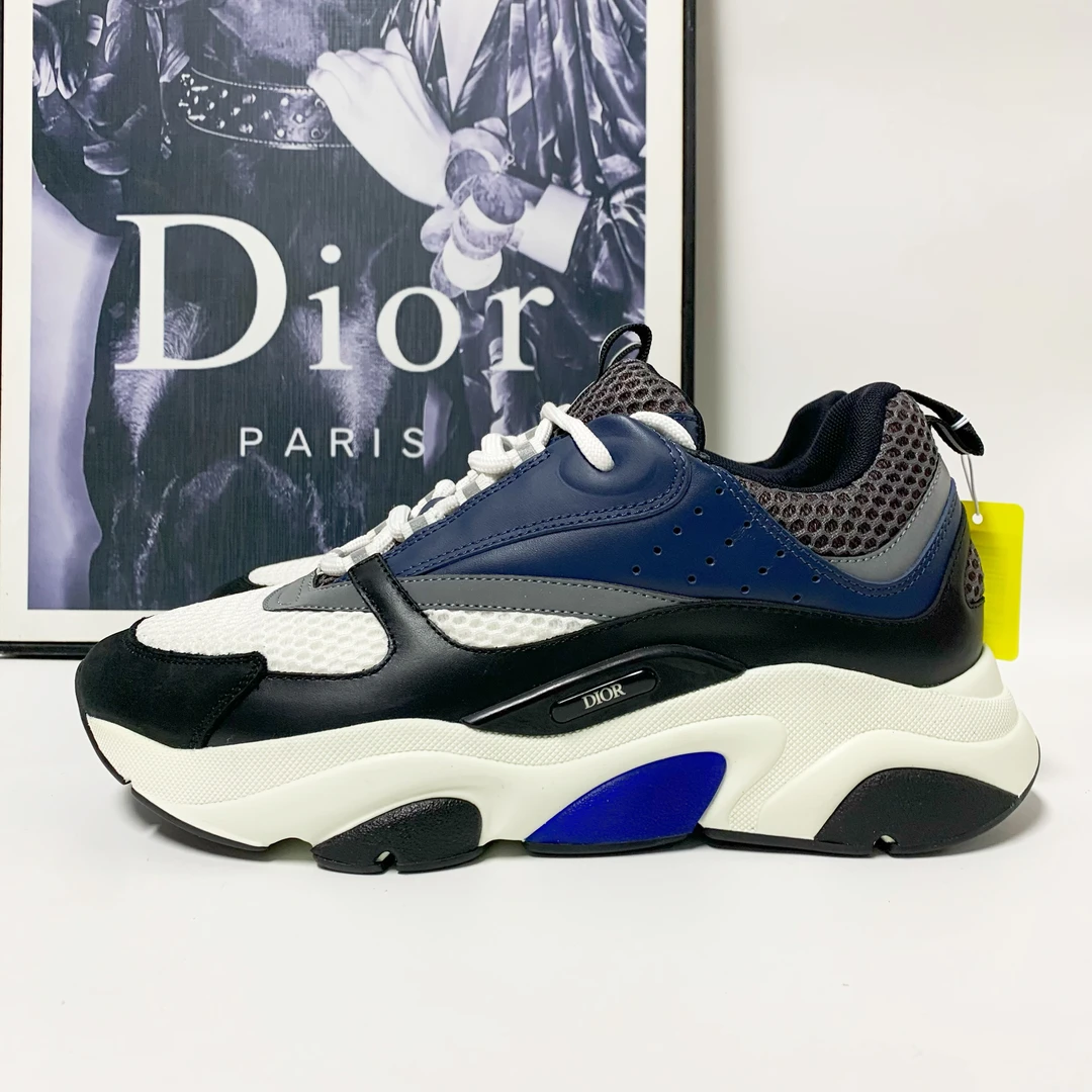 未使用 DIOR/迪奥 迪奥B22系列白灰色帆布蓝色皮面老爹运动鞋