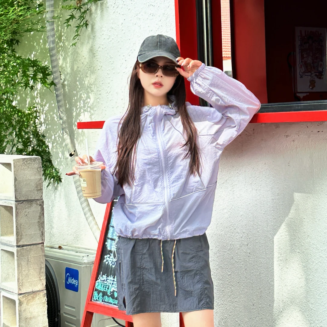 高品质2025新款透气防晒衣女夏季短外套衣轻薄运动连帽百搭外套