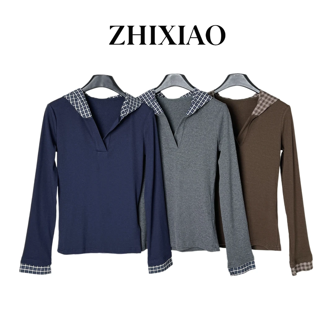 【ZHIXIAO】秋冬新款：格子帽长袖上衣6676-1
