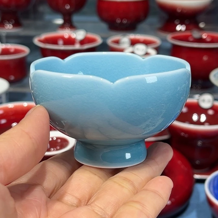 景德镇浅行窑琉璃蓝花口杯