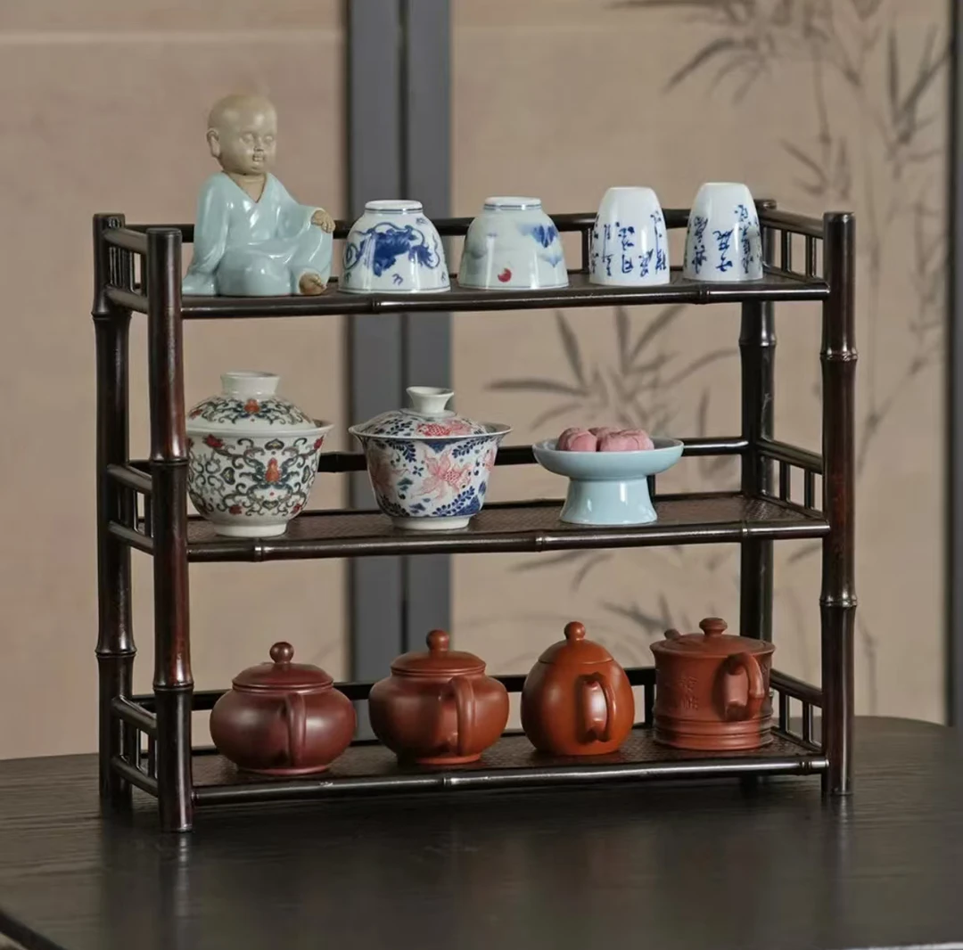 【云迹】40紫竹竹编席面架子壶架杯架茶具配件零配件家用客厅喝茶