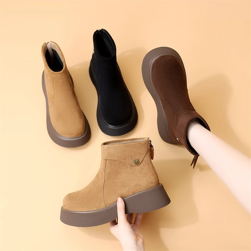 厚底复古勃肯短靴女2025新款冬季时尚好看翻毛皮加绒马丁靴大码41