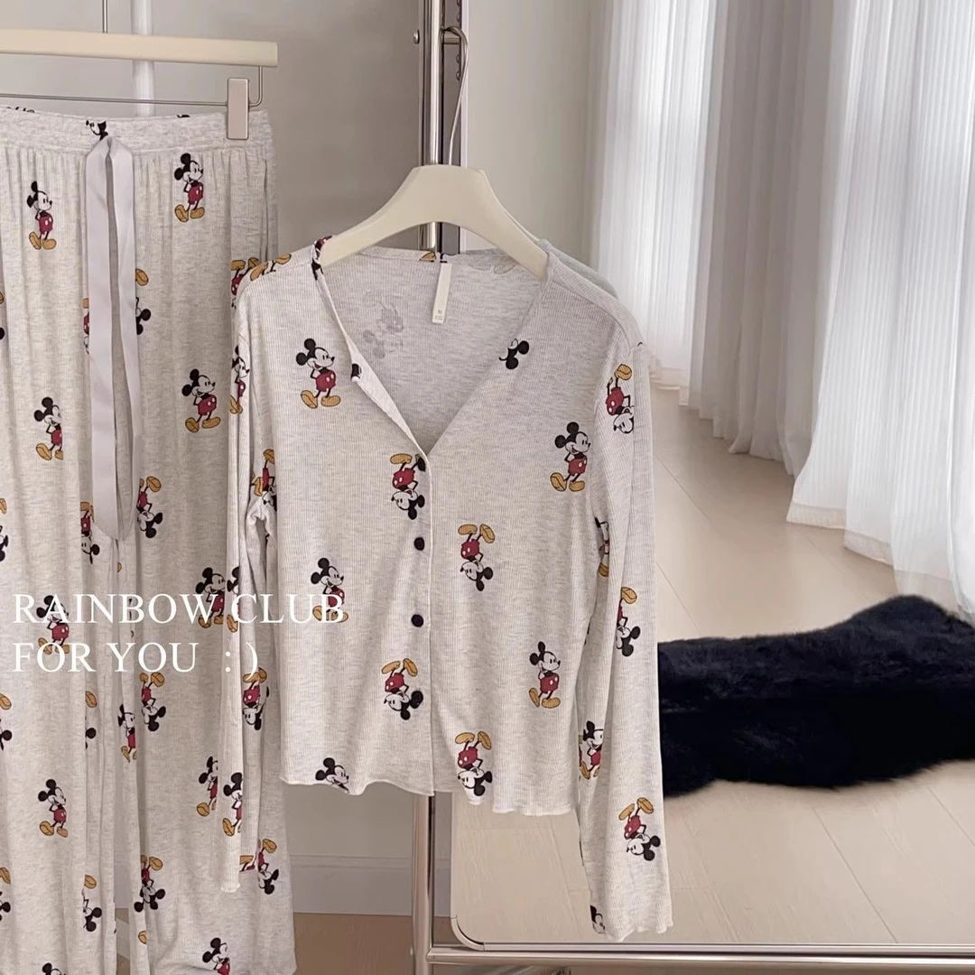 MILORD【灰色米奇鼠】甜美大码女士长袖长裤睡衣家居服可外穿时尚