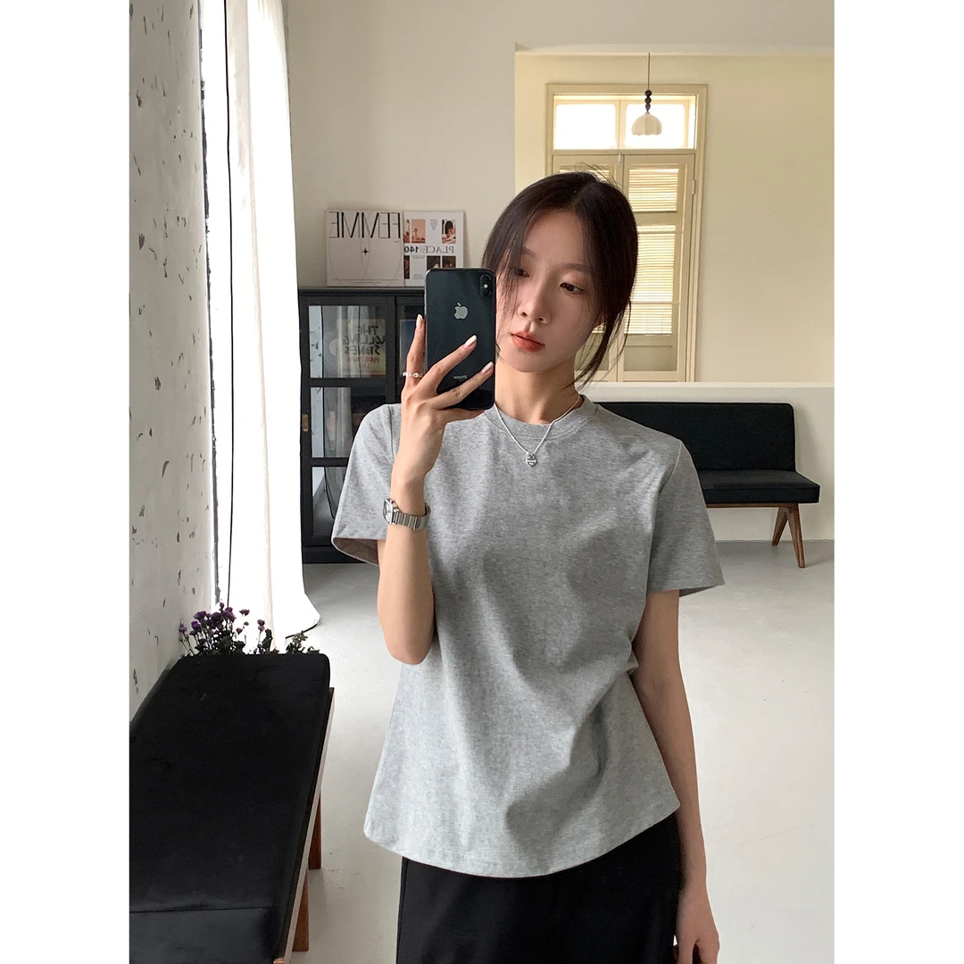 OWOX「极简纸片人」chic韩系上衣正肩短袖t恤夏季圆领基础内搭