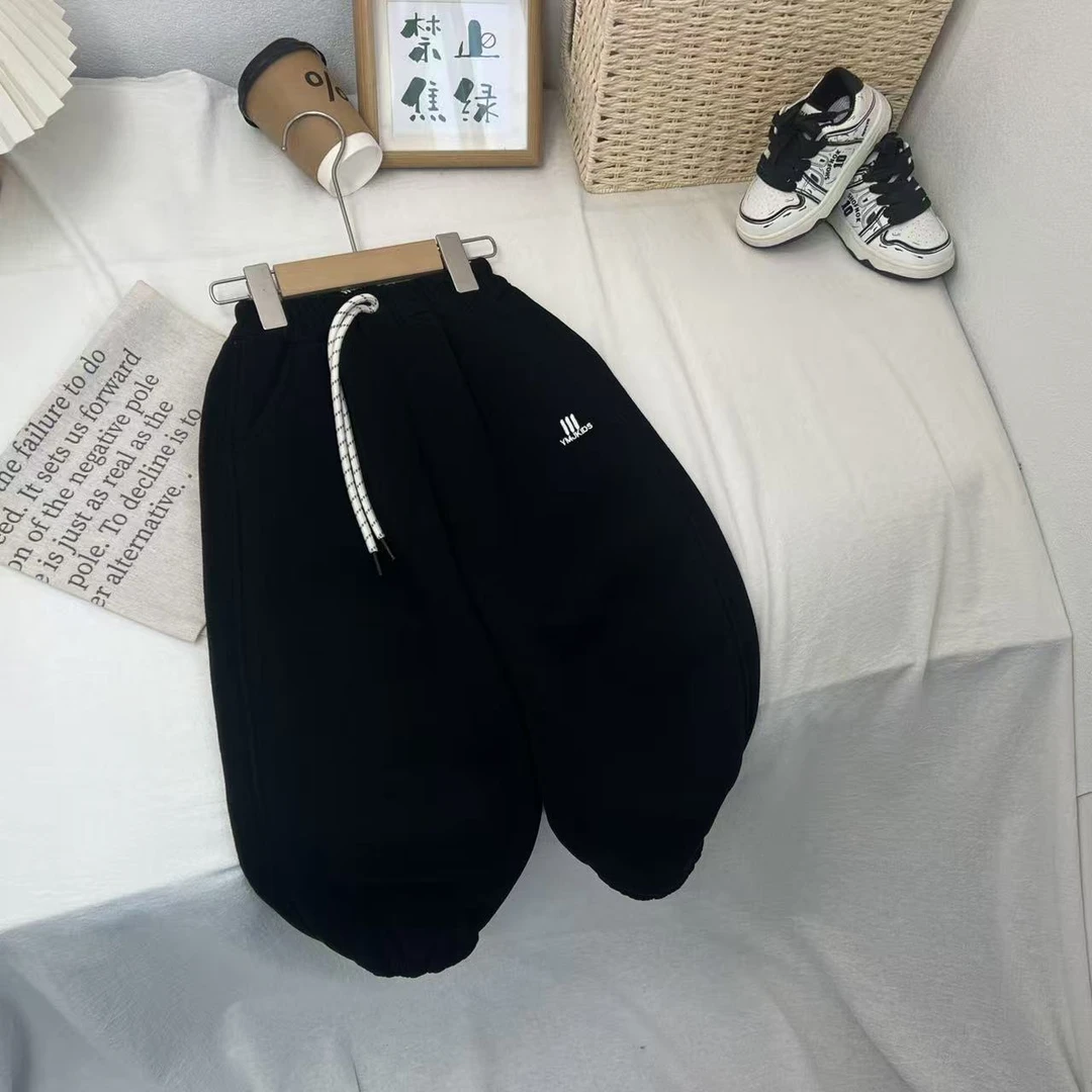 儿童加绒加厚休闲针织百搭卫裤2025冬季新款韩版女童男童A-357