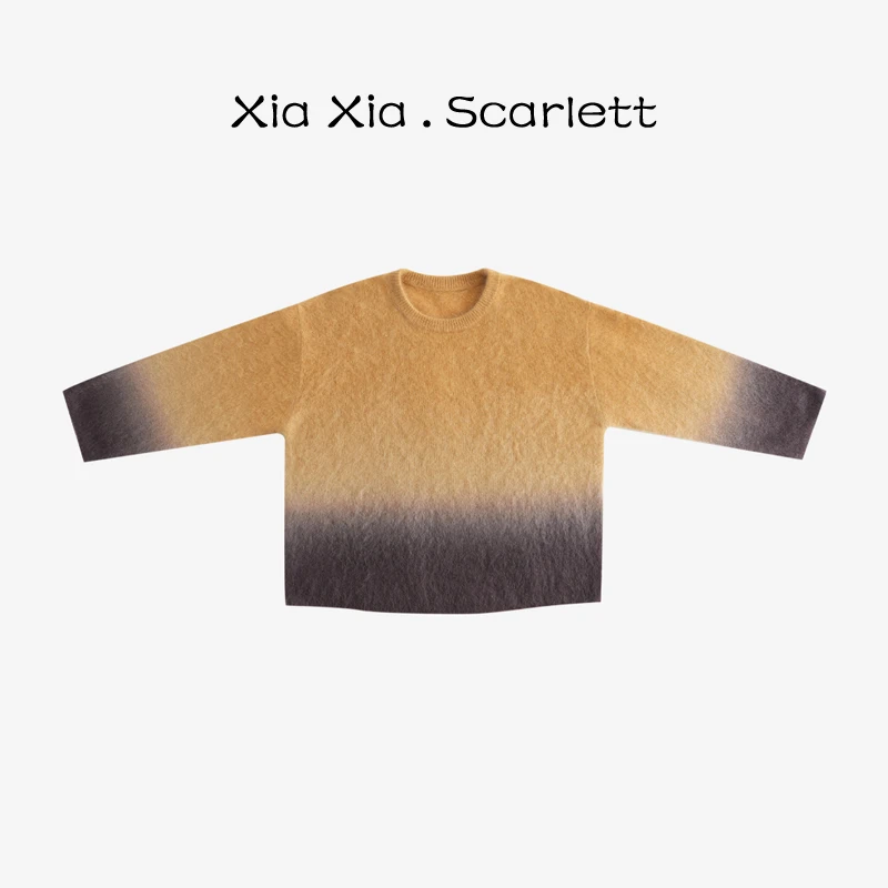 新款圆领渐变拉毛绵羊毛宽松拉绒毛衣保暖打底衫女 XX ST008