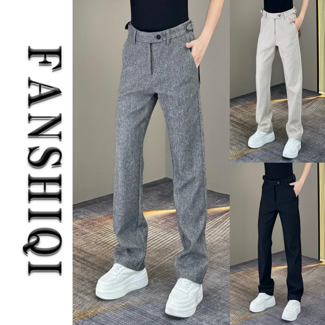 秋冬新款男士商务休闲裤修身显瘦百搭长裤加厚加绒