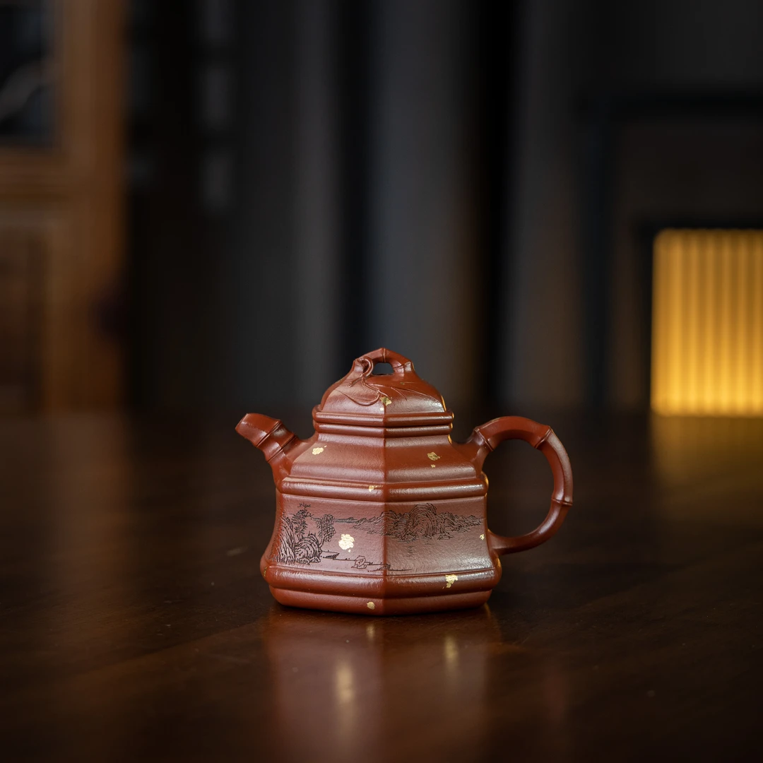 范家壶庄 六方竹鼎(洒金) 范月红 大红袍170cc 紫砂壶