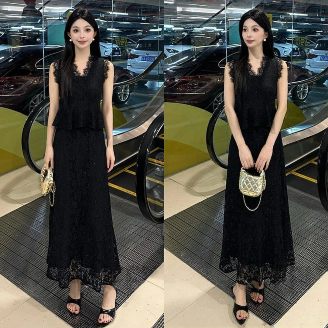 FELTILL轻熟小众法式蕾丝套装女2025夏季新款收腰显瘦套裙两件套