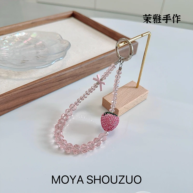 粉钻甜莓手机链ins清新创意手机挂绳手工diy短手链挂件防丢绳挂饰