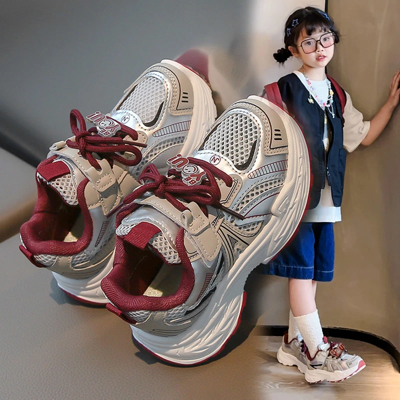 ABC女童运动鞋夏季新款镂空单网儿童跑步童鞋男童软底轻便老爹鞋