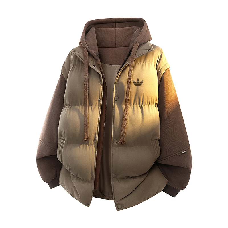 【官方奥特莱斯】假两件棉衣男士冬季加厚保暖宽松情侣款连帽棉袄女