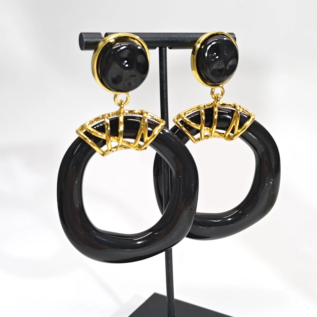 铜合金树脂耳饰 07831高级时尚轻奢黑甜甜圈个性耳环