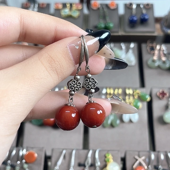 玛瑙/玉髓耳饰银S925镶嵌12左右