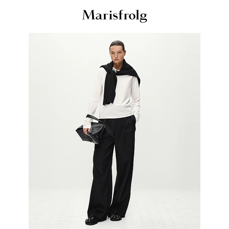 Marisfrolg玛丝菲尔简约白色T恤女气质百搭显瘦A1EG41137
