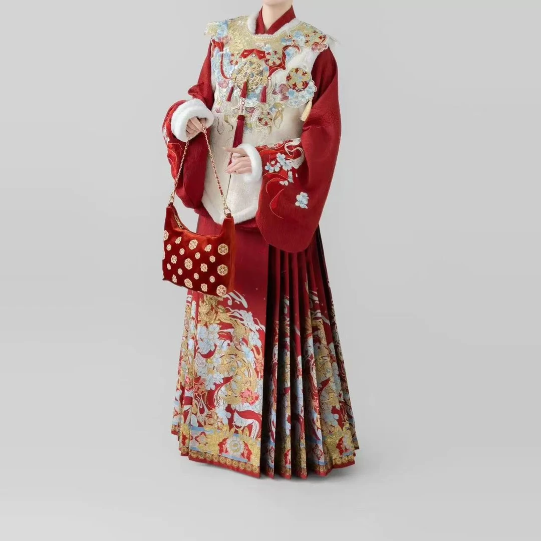 新品[穗岁圆圆]明制汉服女加绒比甲马面裙拜年服拜年战袍冬