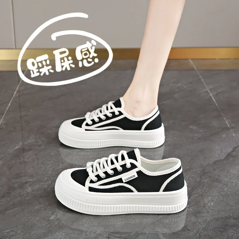 高级感厚底帆布鞋女2025夏季新款女士配裙子百搭透气休闲板鞋34码