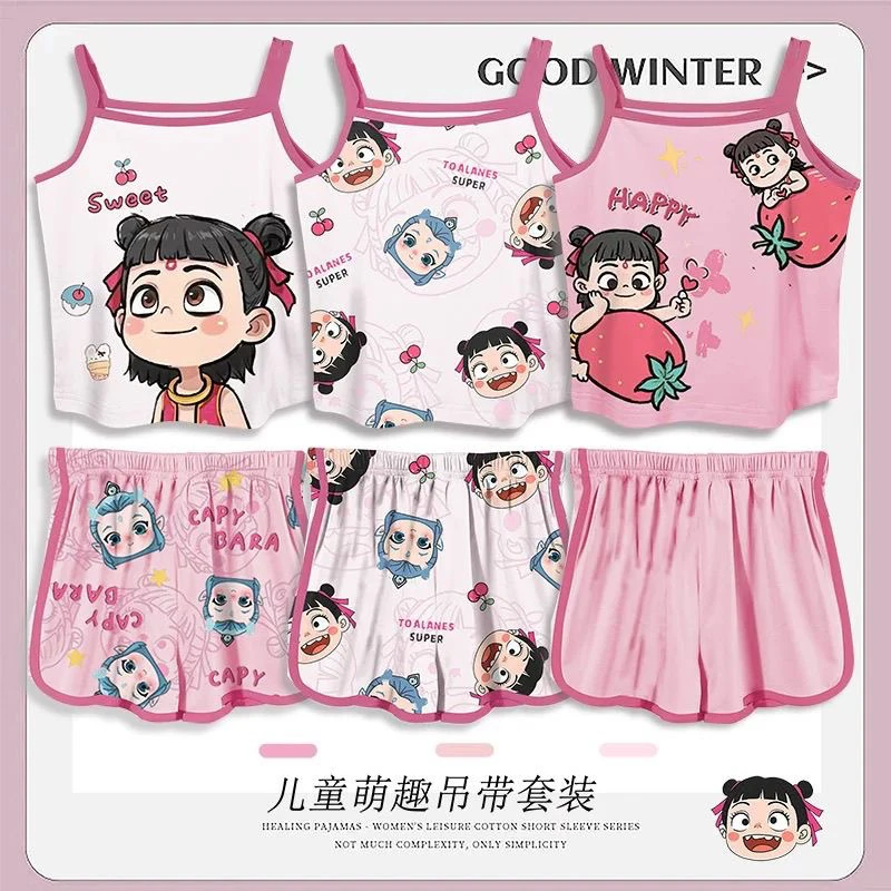 儿童睡衣薄款夏季女童莫代尔女孩亲子吊带背心家居服哪吒2025新款