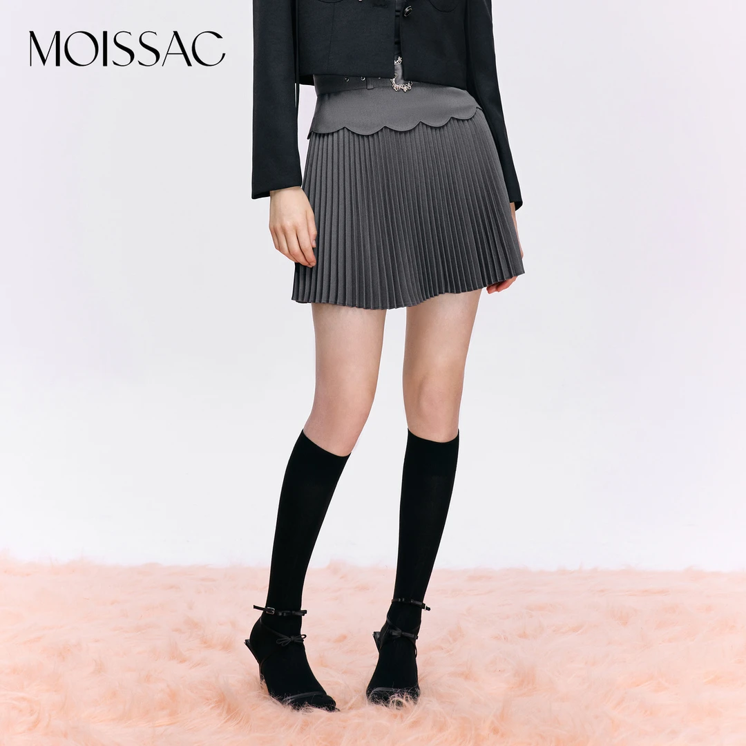 MOISSAC摩萨克法式学院风百褶半身裙A字短裙女MTDQ20204