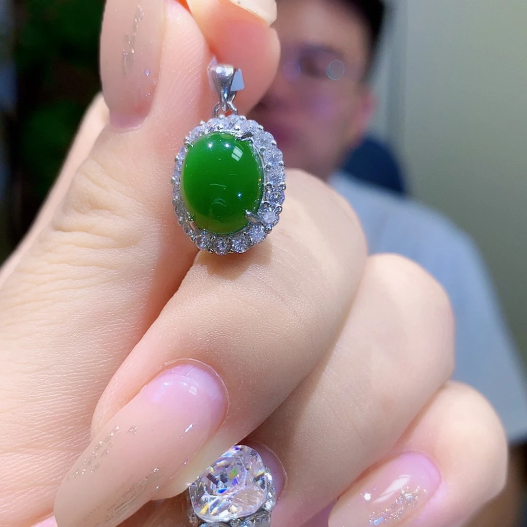 和田玉（碧玉）银S925镀金镶嵌颈饰