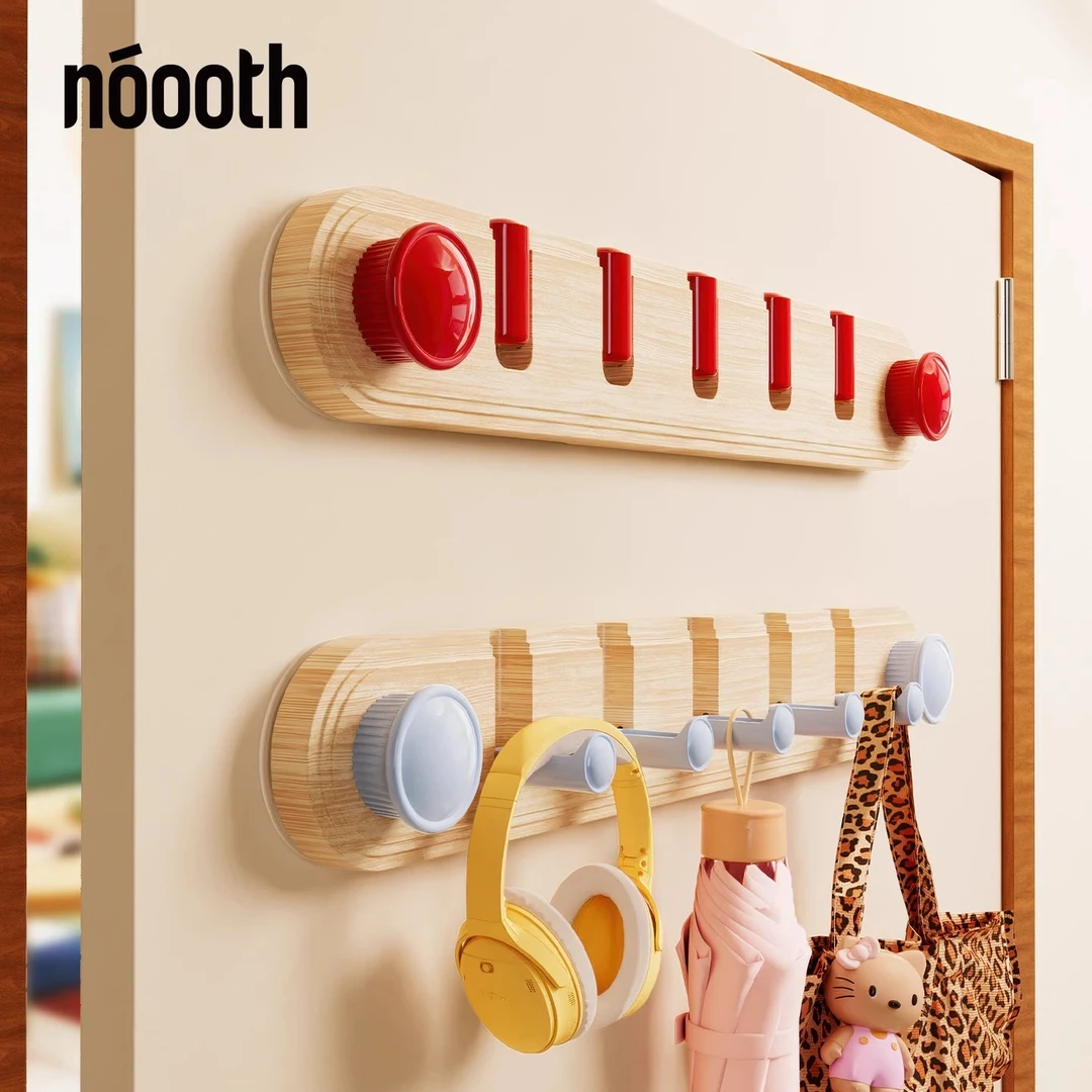 ANNAHOUSE木纹吸盘挂钩一排免打孔排钩挂衣架卧室厨房浴室墙壁NS