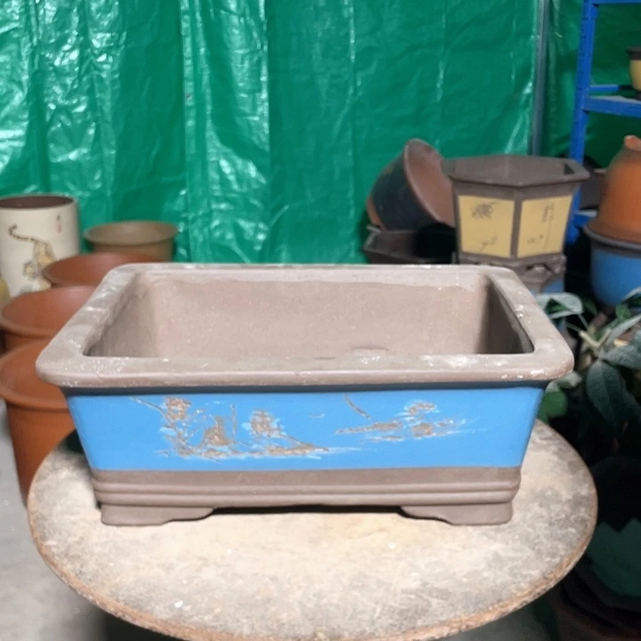 36蓝色刻绘马槽花盆花盆