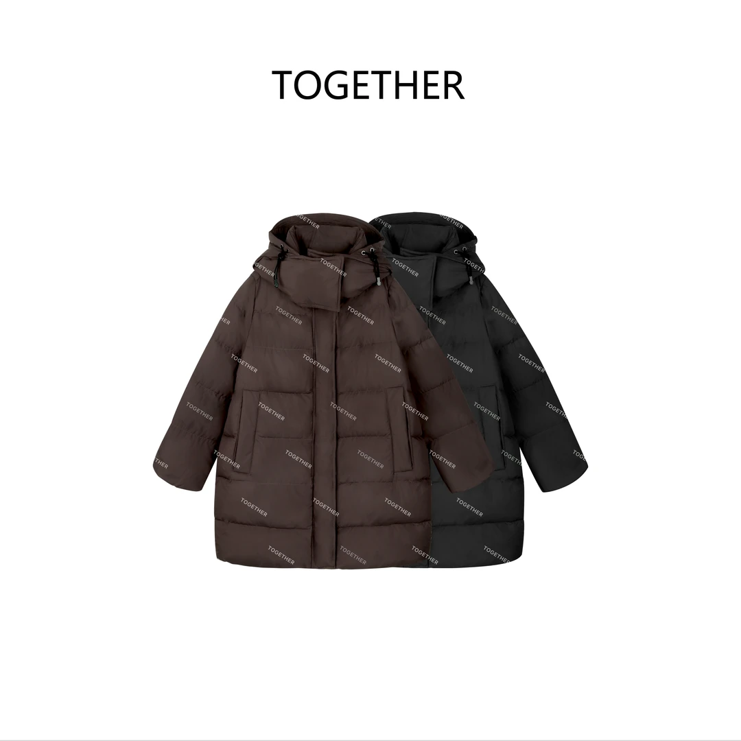 【Together】 白鸭绒连帽羽绒服中长款宽松保暖外套W6203