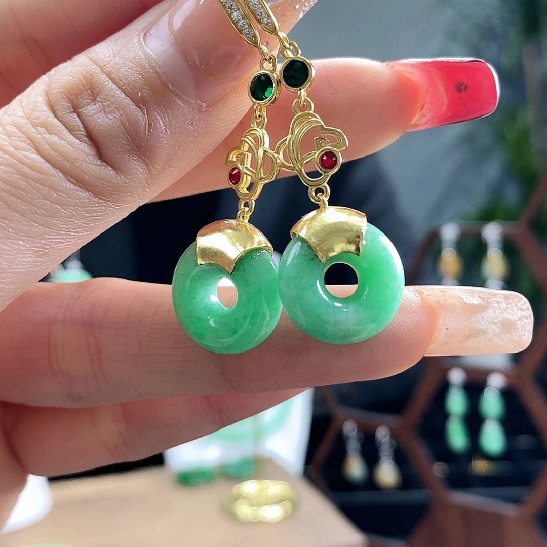 翡翠耳饰银S925镶嵌翡翠