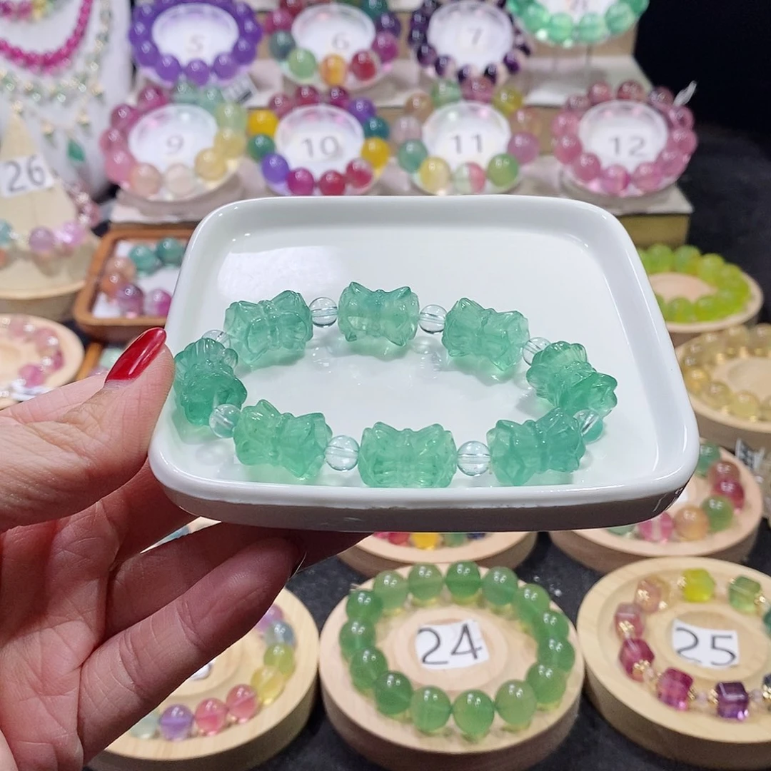 萤石手链未镶嵌薄荷绿并蒂莲