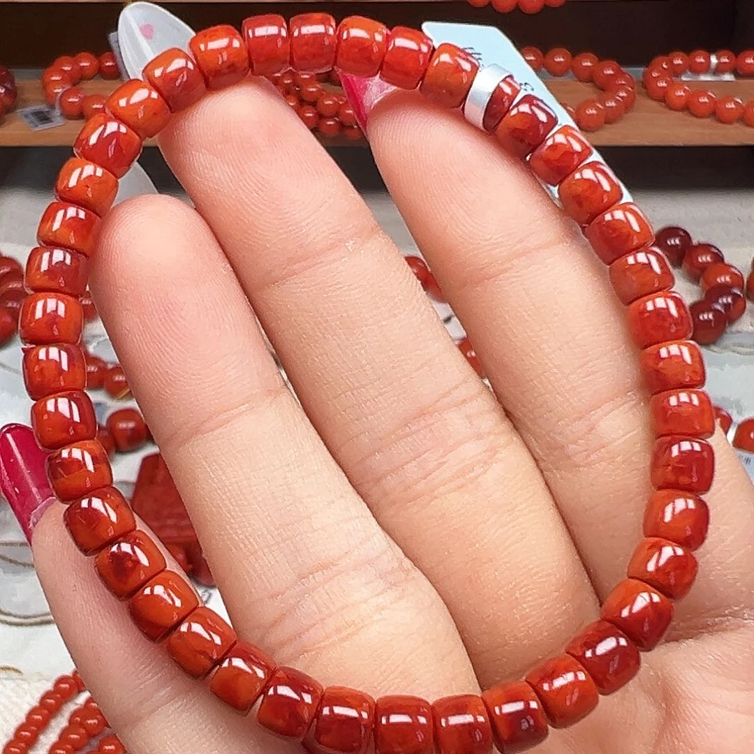 南红玛瑙未镶嵌手串精品 瓦西火焰精工直切卡5mm+