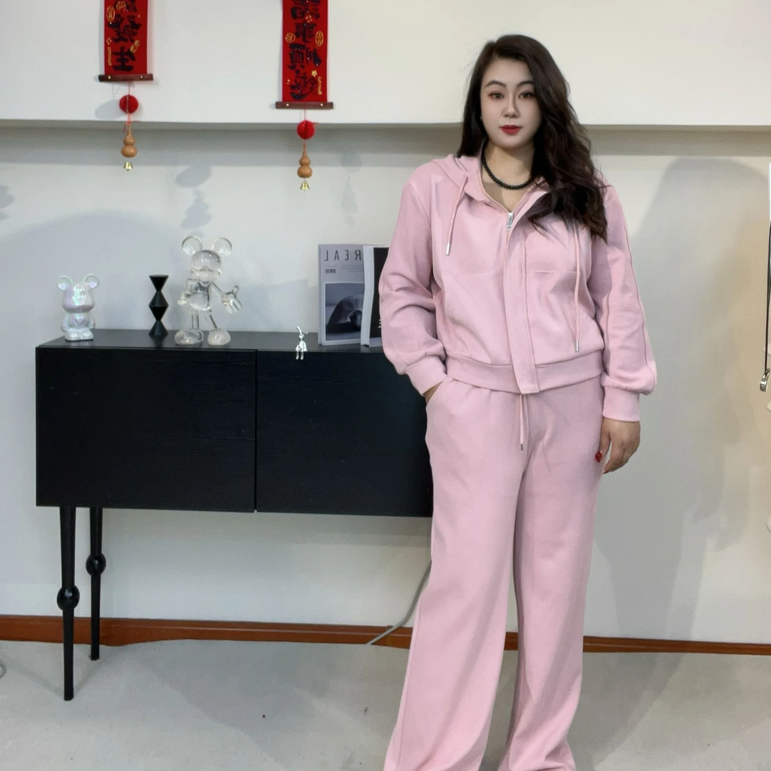 连帽卫衣外套松紧腰直筒裤时尚早春套装