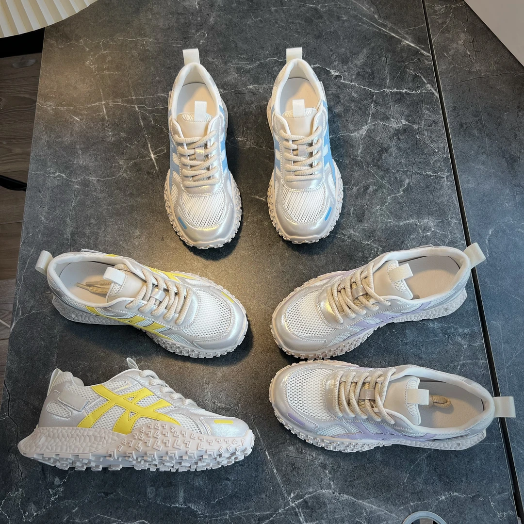 真皮老爹鞋女2025夏季新款网面透气阿甘鞋女厚底运动鞋百搭鞋子女