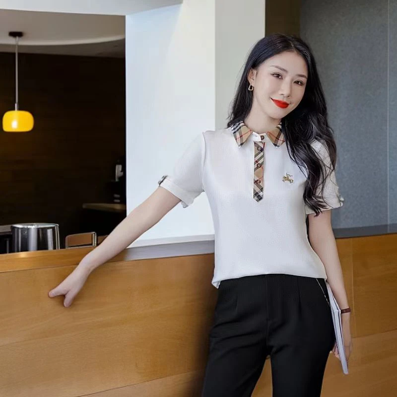 121179时髦英伦风2025年夏季新款甜美减龄纯色女装修身短袖polo衫
