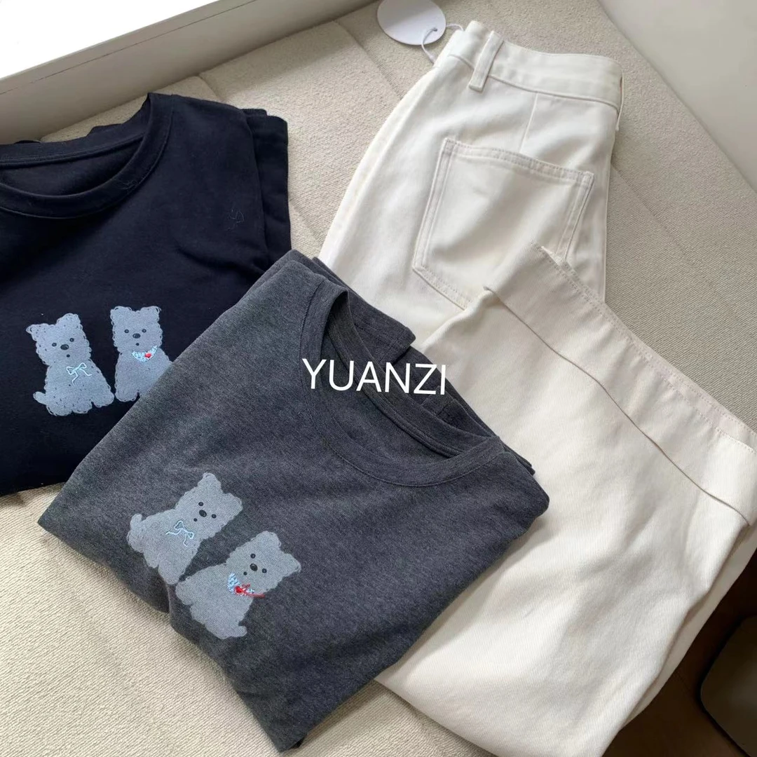 YUANZI-秋季 百搭 韩系 圆领套头磨棉T