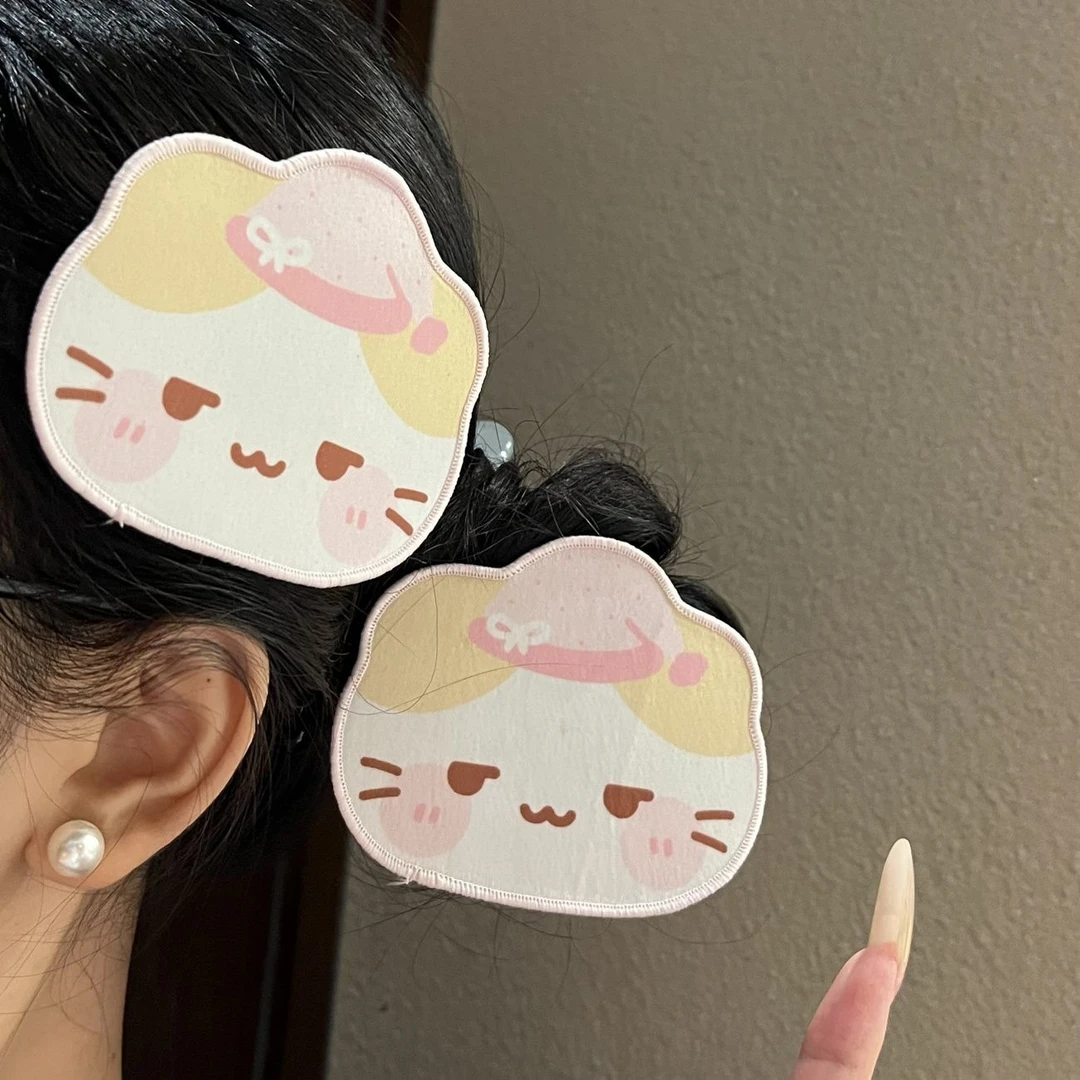 古早感坏笑猫二次元刘海贴可爱少女棉花糖猫碎发贴魔术贴无痕发饰