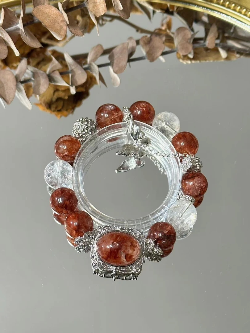 （踏雪寻梅）红胶花白阿塞水晶手串手链 颜色微差多样性发其一R013