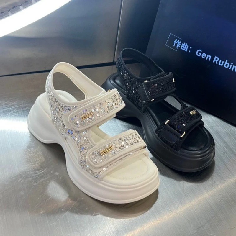 爆款网红外穿老爹凉鞋女2025夏季百搭轻便软底防滑厚底松糕沙滩鞋