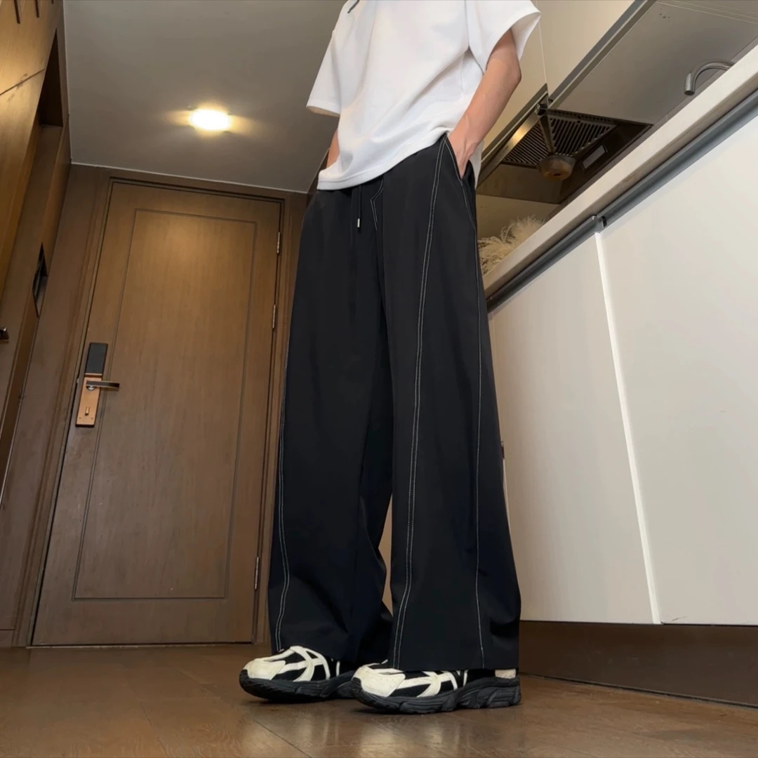 三七-夏季薄款凉感冰丝裤明线弯刀设计感男女百搭宽松显瘦休闲裤