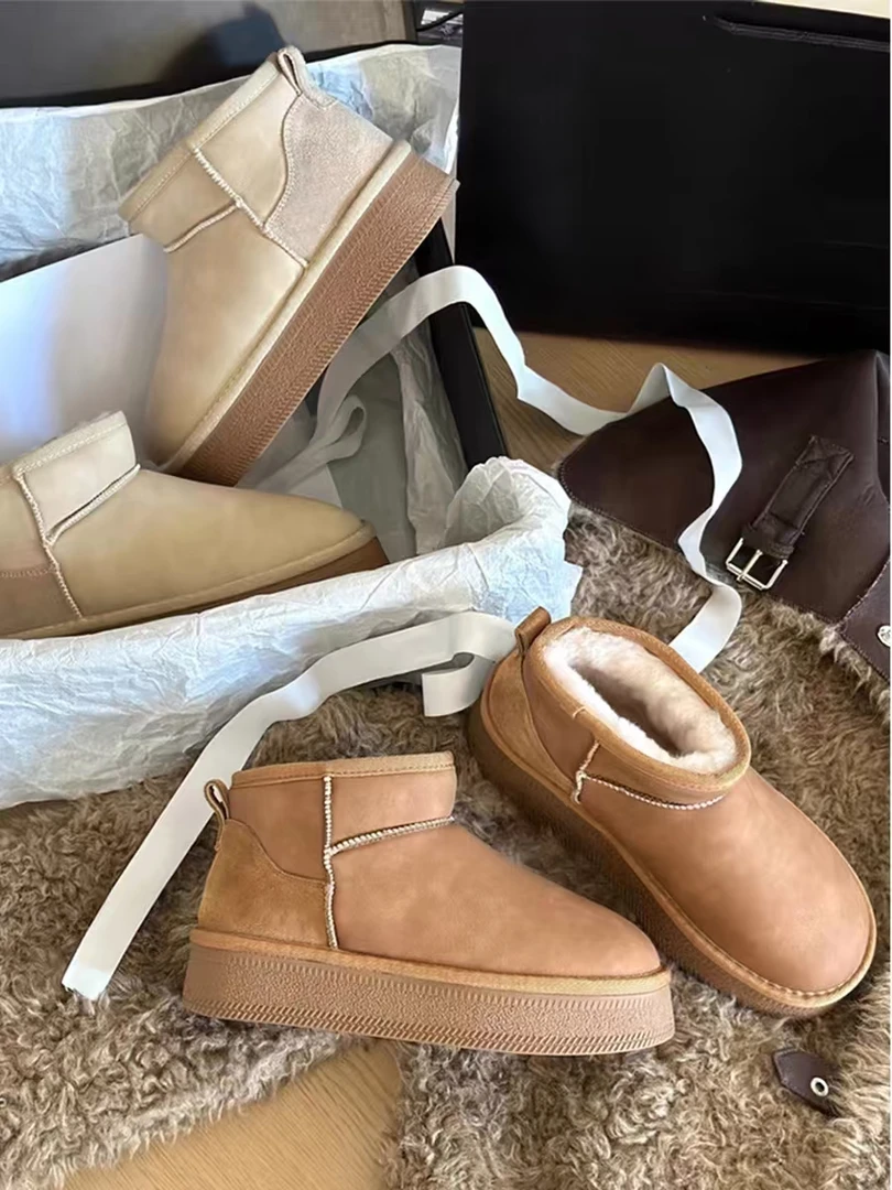 复古磨砂皮套筒雪地靴冬季新款时尚百搭加绒增高雪地靴棉鞋 6088