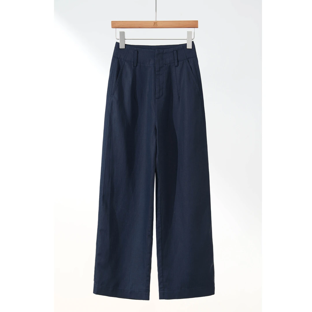 西子/【旧时光】高密人字亚麻天丝宽松显瘦阔腿九分裤/KZXS042