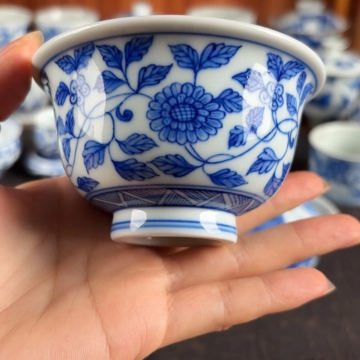 福利。手绘青花太阳花压手杯