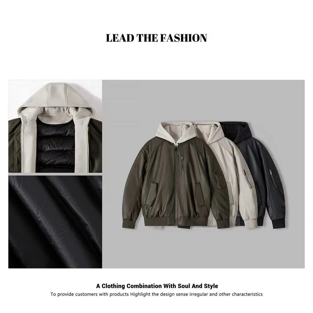 美式cleanfit廓形90白鸭绒飞行夹克羽绒服冬季可拆卸连帽工装外套