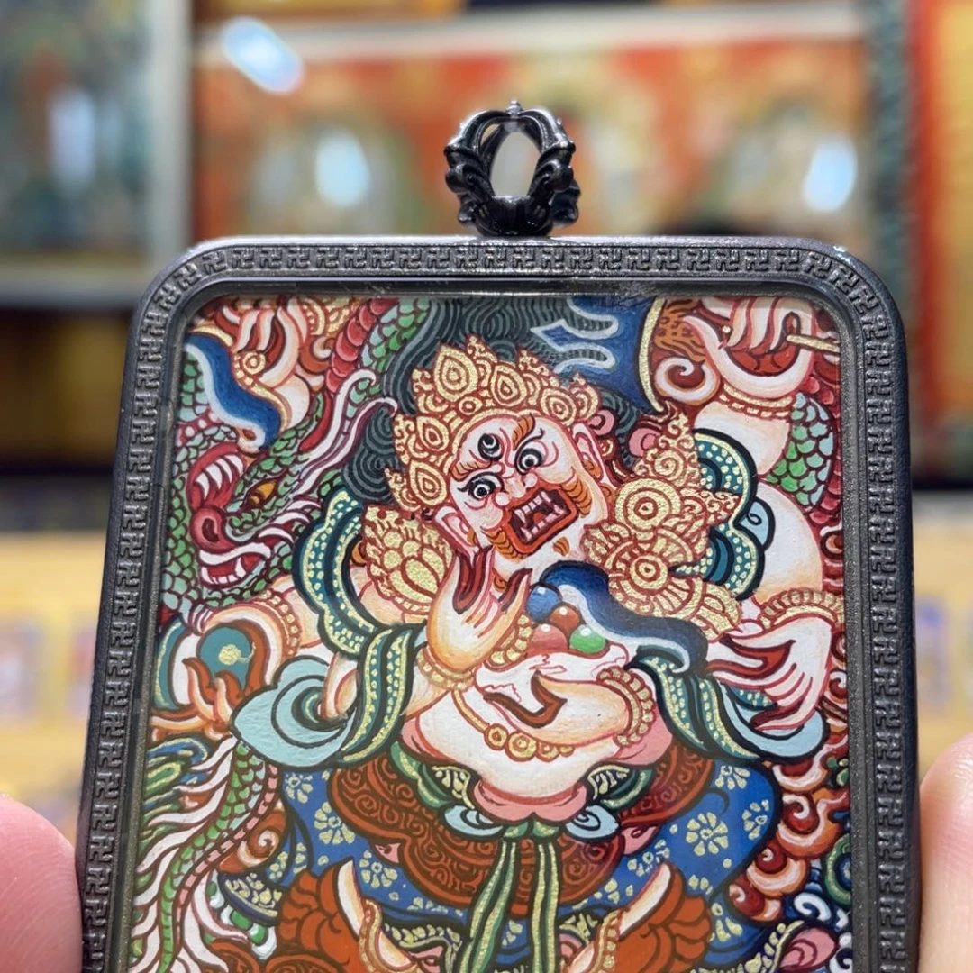 吊坠热贡纯手绘唐卡白六臂