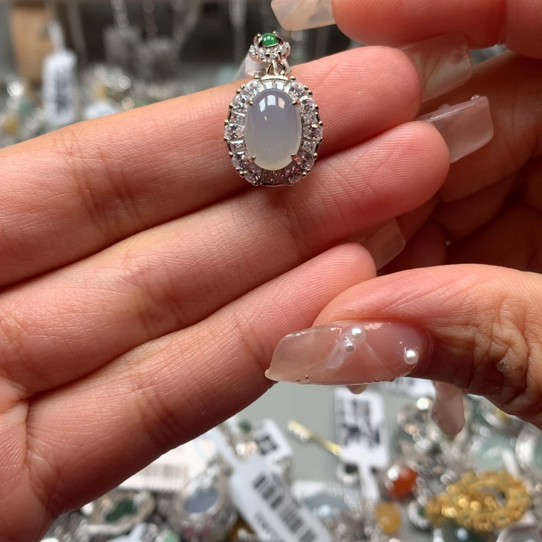 翡翠戒指银S925镶嵌吊坠6