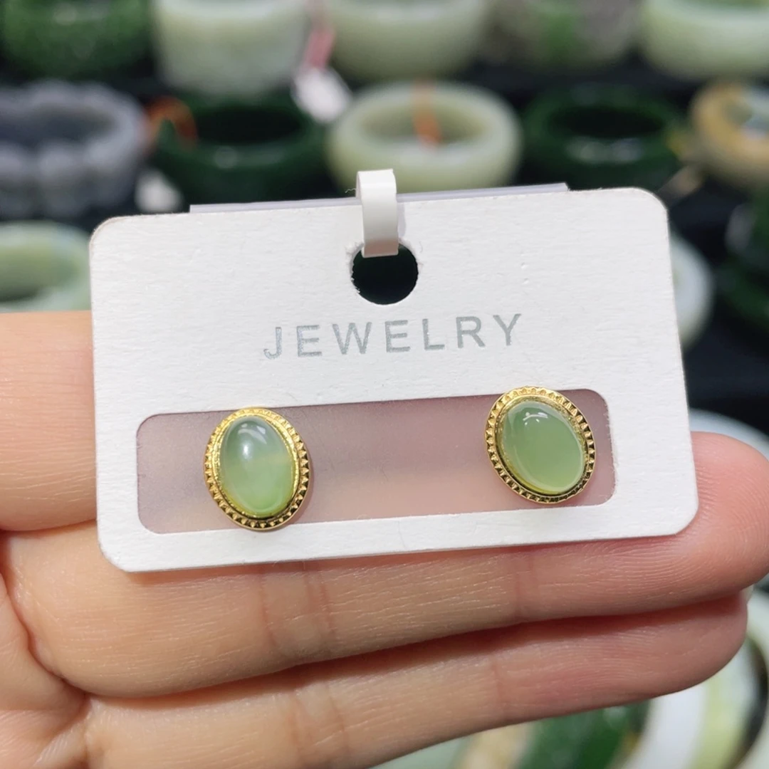 银S925镶嵌和田玉耳饰