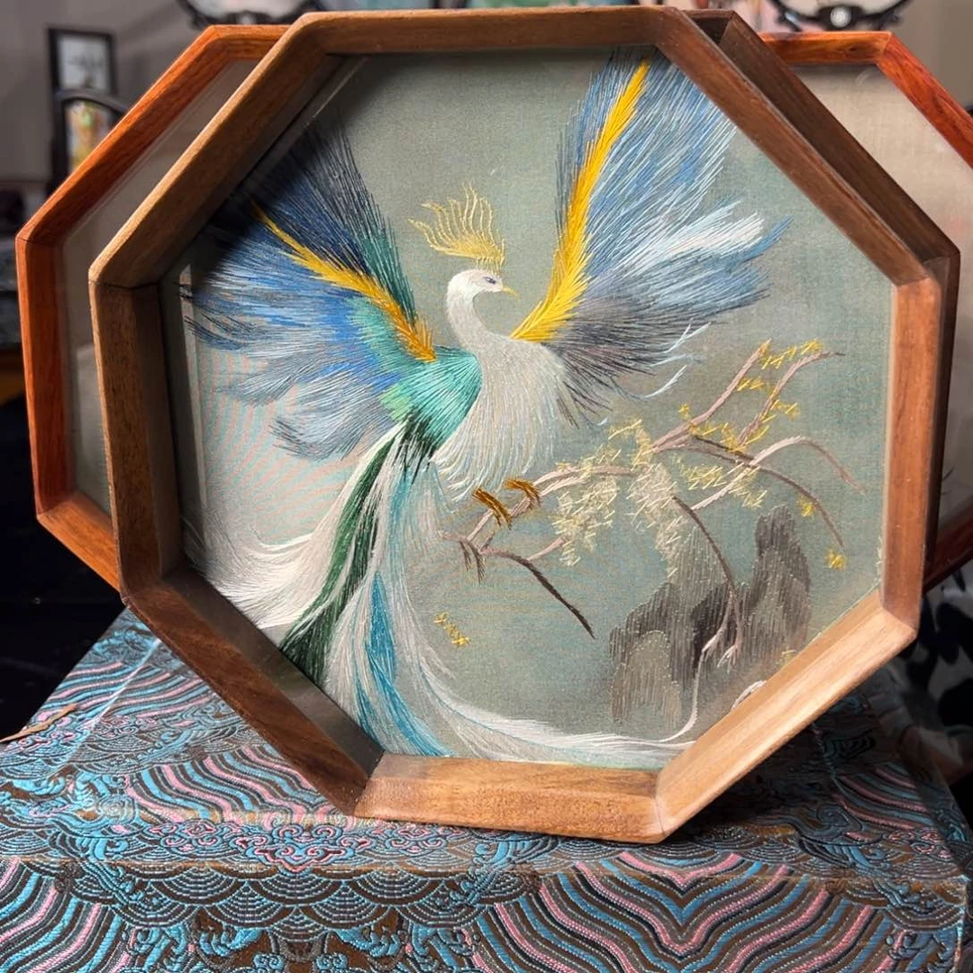 刺绣纯手工刺绣双面绣实木摆件