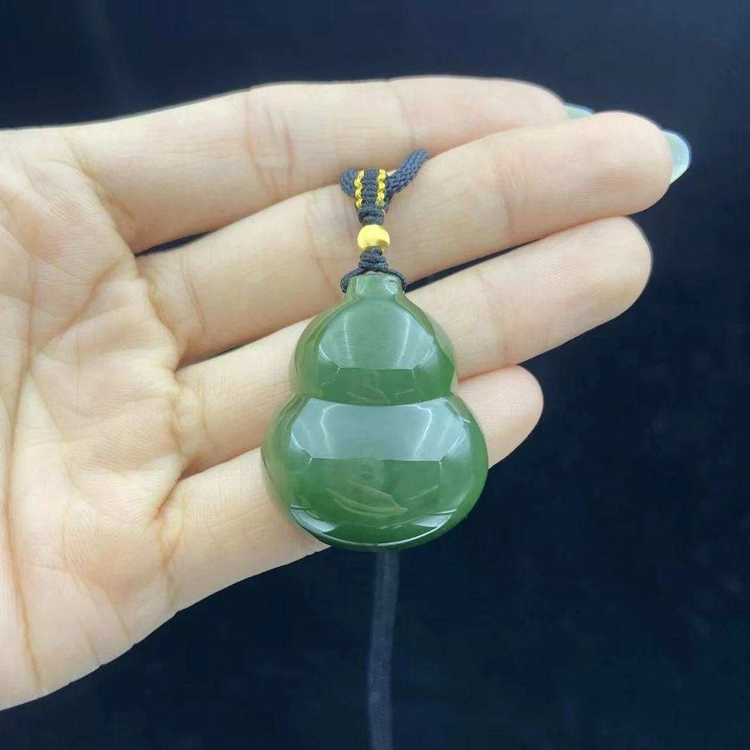 【慧子臻选】18k金和田玉碧玉葫芦吊坠 34*28*12.2mm 送绳 H158