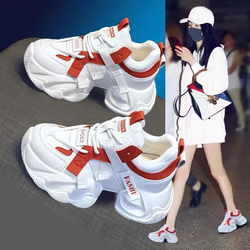 内增高老爹鞋女款2025春季新款爆款显脚小真皮厚底炸街休闲小白鞋